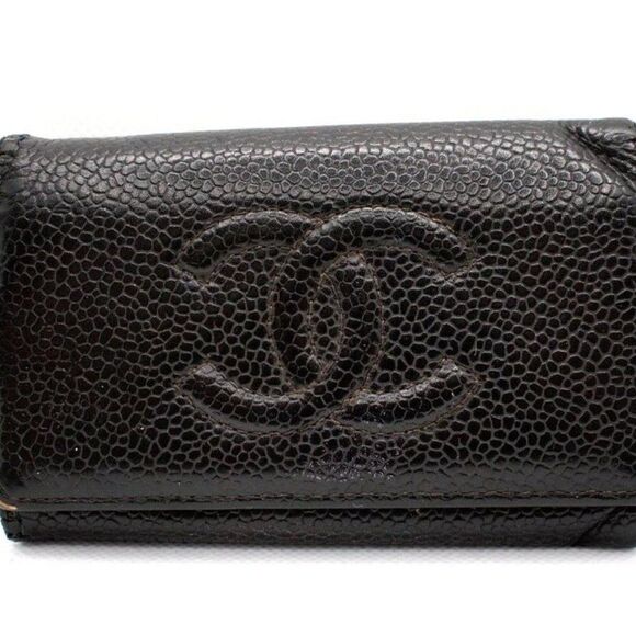 CHANEL CAVIAR SKIN CC LOGO KEY CASE HOLDER WALLET BLACK - Picture 1 of 11